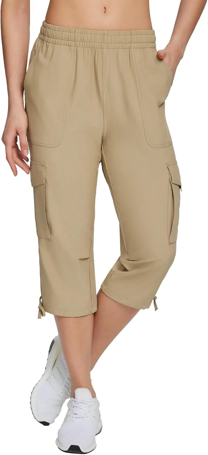 baleaf Women's 15" Cargo Capri Hiking Pants Quick Dry Lightweight Elastic Waist Outdoor Hiking Travel Casual with Pocket