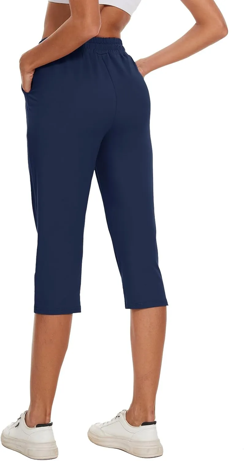 BATHRINS Women's Capri Sweatpants Summer Casual Jogger Drawstring Waist Pants with Back Pockets