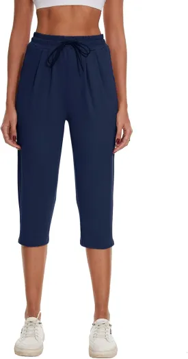 BATHRINS Women's Capri Sweatpants Summer Casual Jogger Drawstring Waist Pants with Back Pockets BATHRINS Women's Capri Sweatpants Summer Casual Jogger Drawstring Waist Pants with Back Pockets
