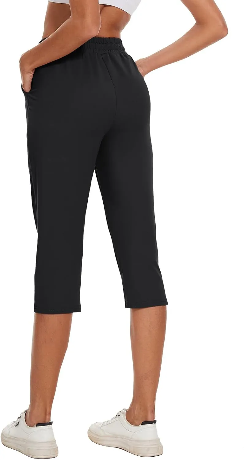 BATHRINS Women's Capri Sweatpants Summer Casual Jogger Drawstring Waist Pants with Back Pockets