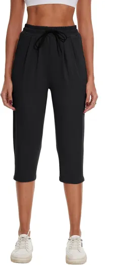 BATHRINS Women's Capri Sweatpants Summer Casual Jogger Drawstring Waist Pants with Back Pockets BATHRINS Women's Capri Sweatpants Summer Casual Jogger Drawstring Waist Pants with Back Pockets