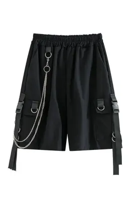 Black Punk Utility Chain Shorts