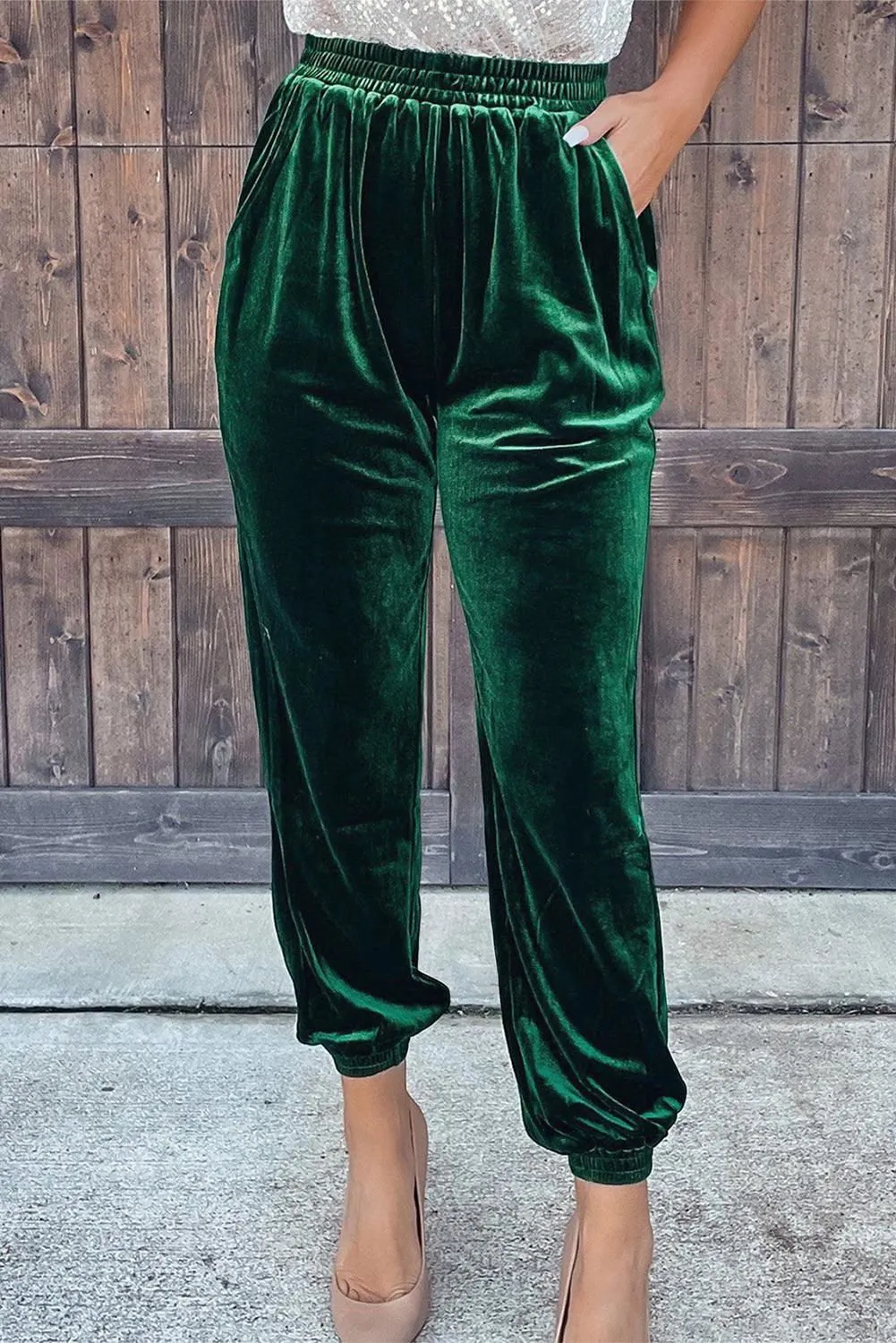 Black Vintage Pocket Velvet Jogger Pants - Luxurious Style