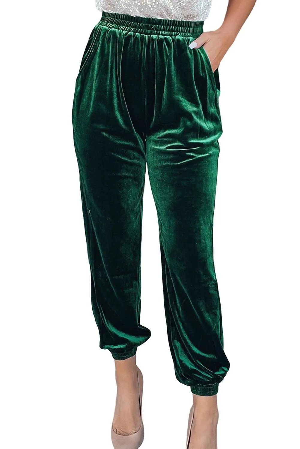 Black Vintage Pocket Velvet Jogger Pants - Luxurious Style