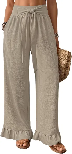 Bsubseach Wide Leg Palazzo Pants for Women High Waist Casual Lounge Trousers Beach Flowy Summer Outfits Bsubseach Wide Leg Palazzo Pants for Women High Waist Casual Lounge Trousers Beach Flowy Summer Outfits