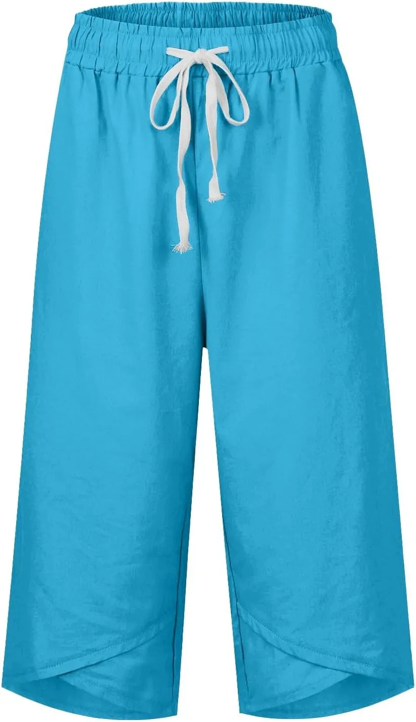 Capri Pants for Women Drawstring High Waisted Hiking Outdoor Camping Pants Active Joggers Sweatpants with Pockets