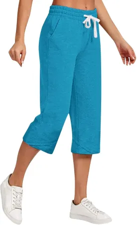 Capri Pants for Women Drawstring High Waisted Hiking Outdoor Camping Pants Active Joggers Sweatpants with Pockets
