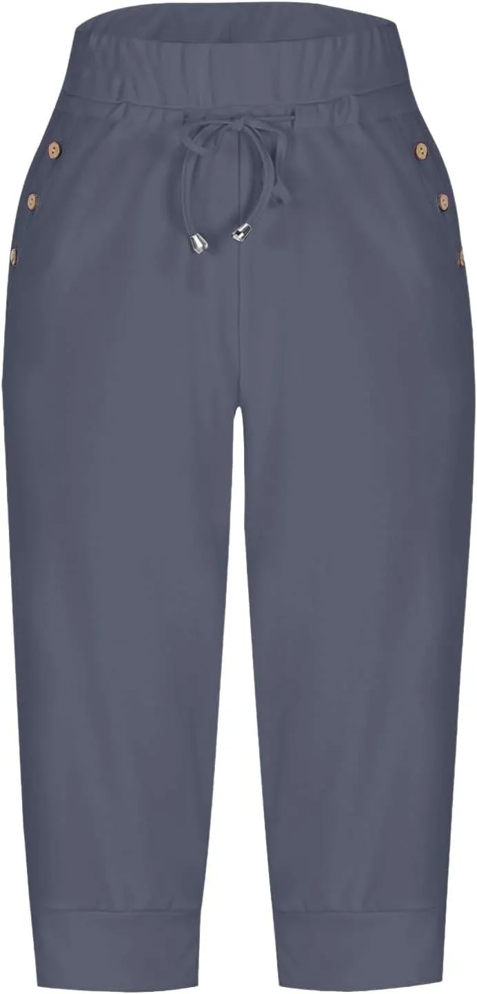 Capri Pants for Women Drawstring High Waisted Stretch Joggers Lightweight Casual Summer Hiking Pant with Pockets