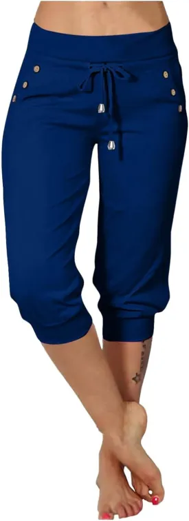 Capri Pants for Women Drawstring High Waisted Stretch Joggers Lightweight Casual Summer Hiking Pant with Pockets Capri Pants for Women Drawstring High Waisted Stretch Joggers Lightweight Casual Summer Hiking Pant with Pockets