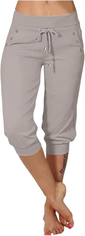 Capri Pants for Women Drawstring High Waisted Stretch Joggers Lightweight Casual Summer Hiking Pant with Pockets Capri Pants for Women Drawstring High Waisted Stretch Joggers Lightweight Casual Summer Hiking Pant with Pockets