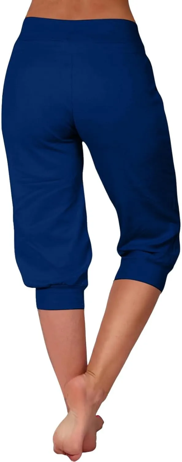 Capri Pants for Women Drawstring High Waisted Stretch Joggers Lightweight Casual Summer Hiking Pant with Pockets