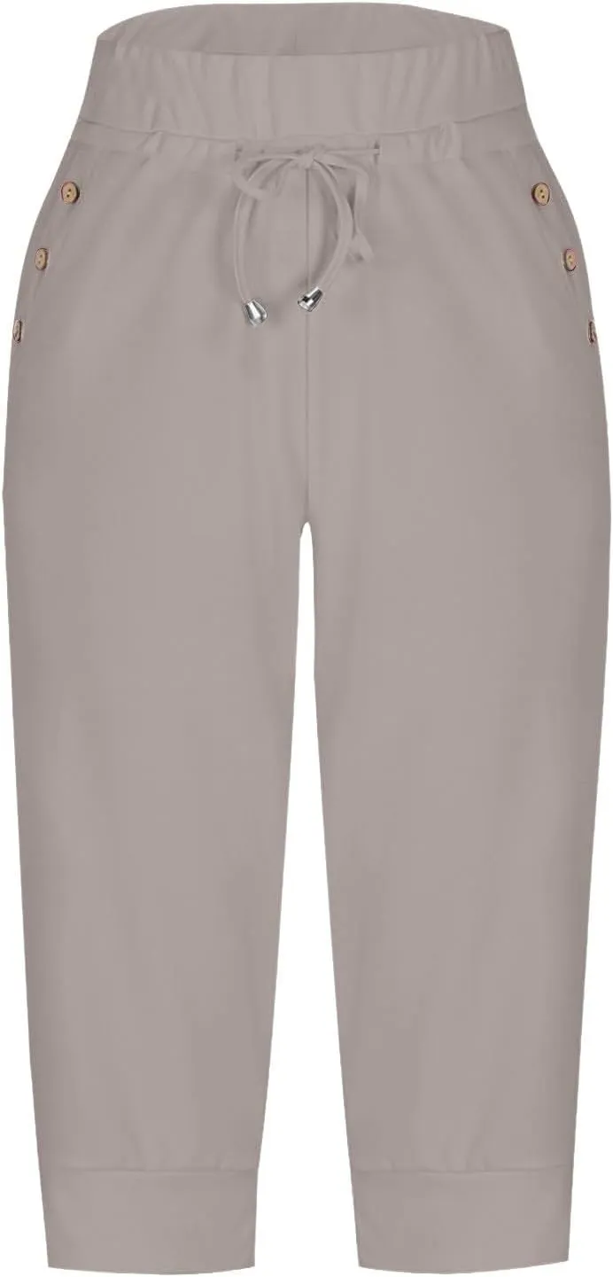 Capri Pants for Women Drawstring High Waisted Stretch Joggers Lightweight Casual Summer Hiking Pant with Pockets
