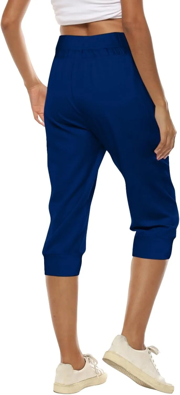 Capri Pants for Women Drawstring High Waisted Stretch Joggers Lightweight Casual Summer Hiking Pant with Pockets