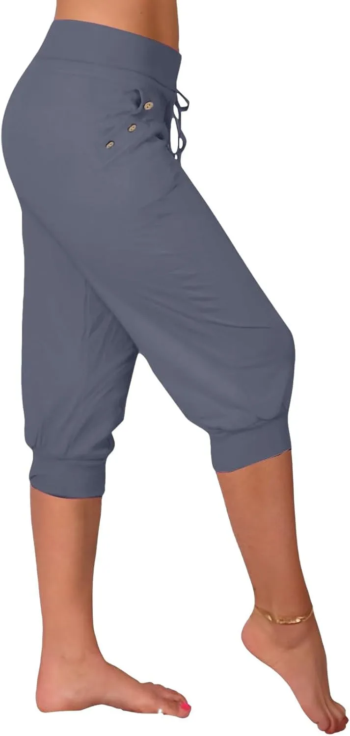 Capri Pants for Women Drawstring High Waisted Stretch Joggers Lightweight Casual Summer Hiking Pant with Pockets