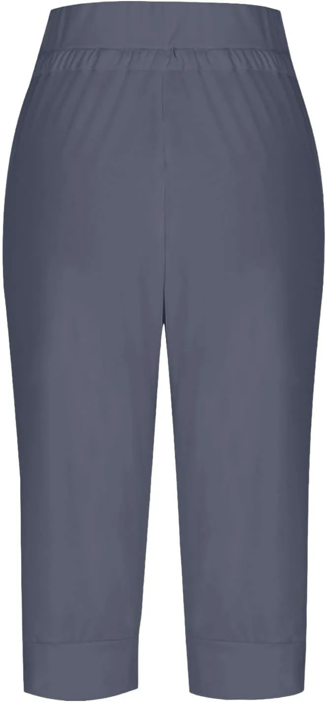 Capri Pants for Women Drawstring High Waisted Stretch Joggers Lightweight Casual Summer Hiking Pant with Pockets
