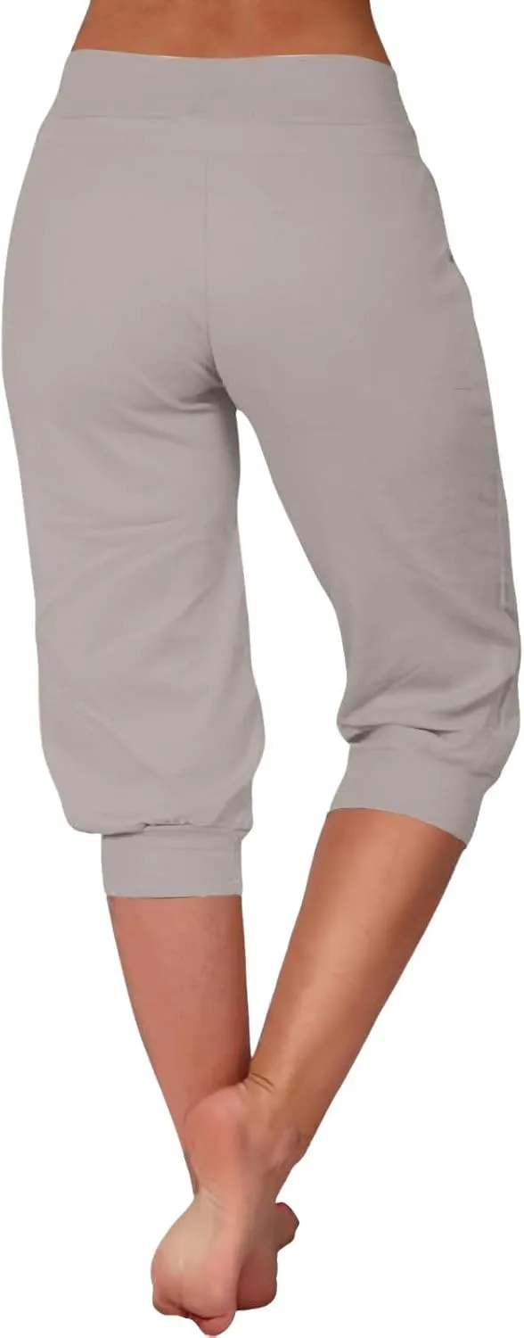 Capri Pants for Women Drawstring High Waisted Stretch Joggers Lightweight Casual Summer Hiking Pant with Pockets