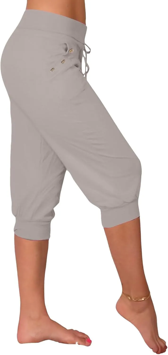 Capri Pants for Women Drawstring High Waisted Stretch Joggers Lightweight Casual Summer Hiking Pant with Pockets