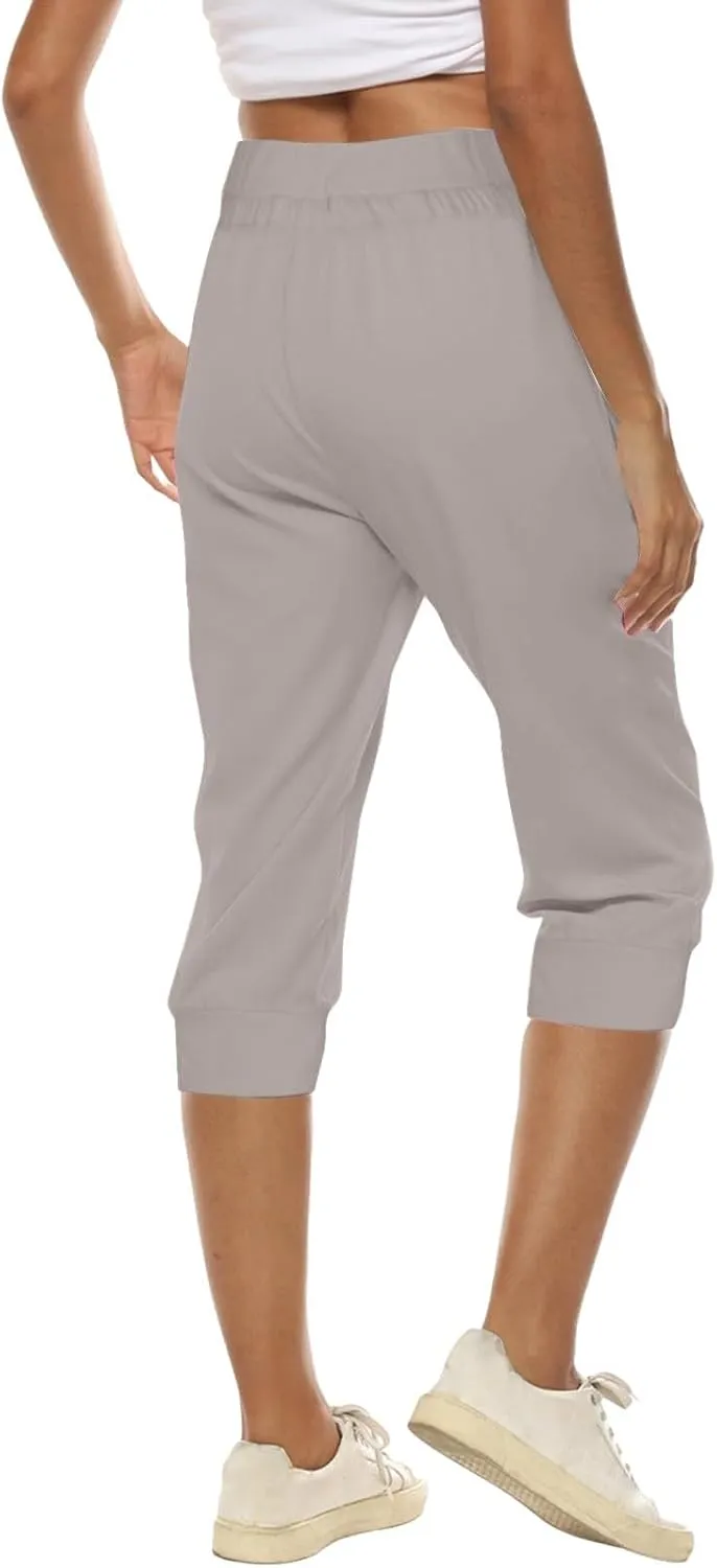 Capri Pants for Women Drawstring High Waisted Stretch Joggers Lightweight Casual Summer Hiking Pant with Pockets