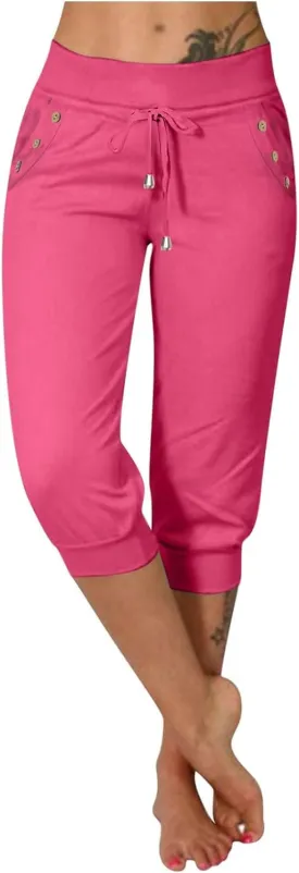 Capri Pants for Women Drawstring High Waisted Stretch Joggers Lightweight Casual Summer Hiking Pant with Pockets Capri Pants for Women Drawstring High Waisted Stretch Joggers Lightweight Casual Summer Hiking Pant with Pockets