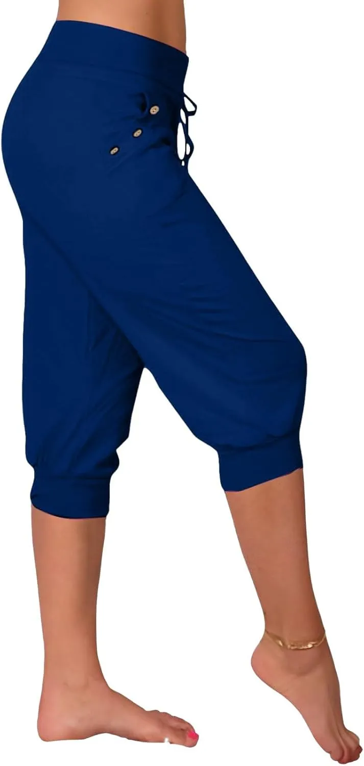 Capri Pants for Women Drawstring High Waisted Stretch Joggers Lightweight Casual Summer Hiking Pant with Pockets
