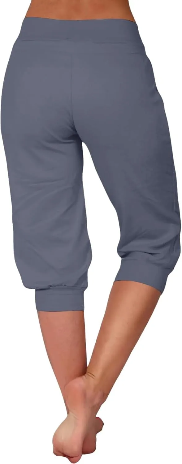 Capri Pants for Women Drawstring High Waisted Stretch Joggers Lightweight Casual Summer Hiking Pant with Pockets