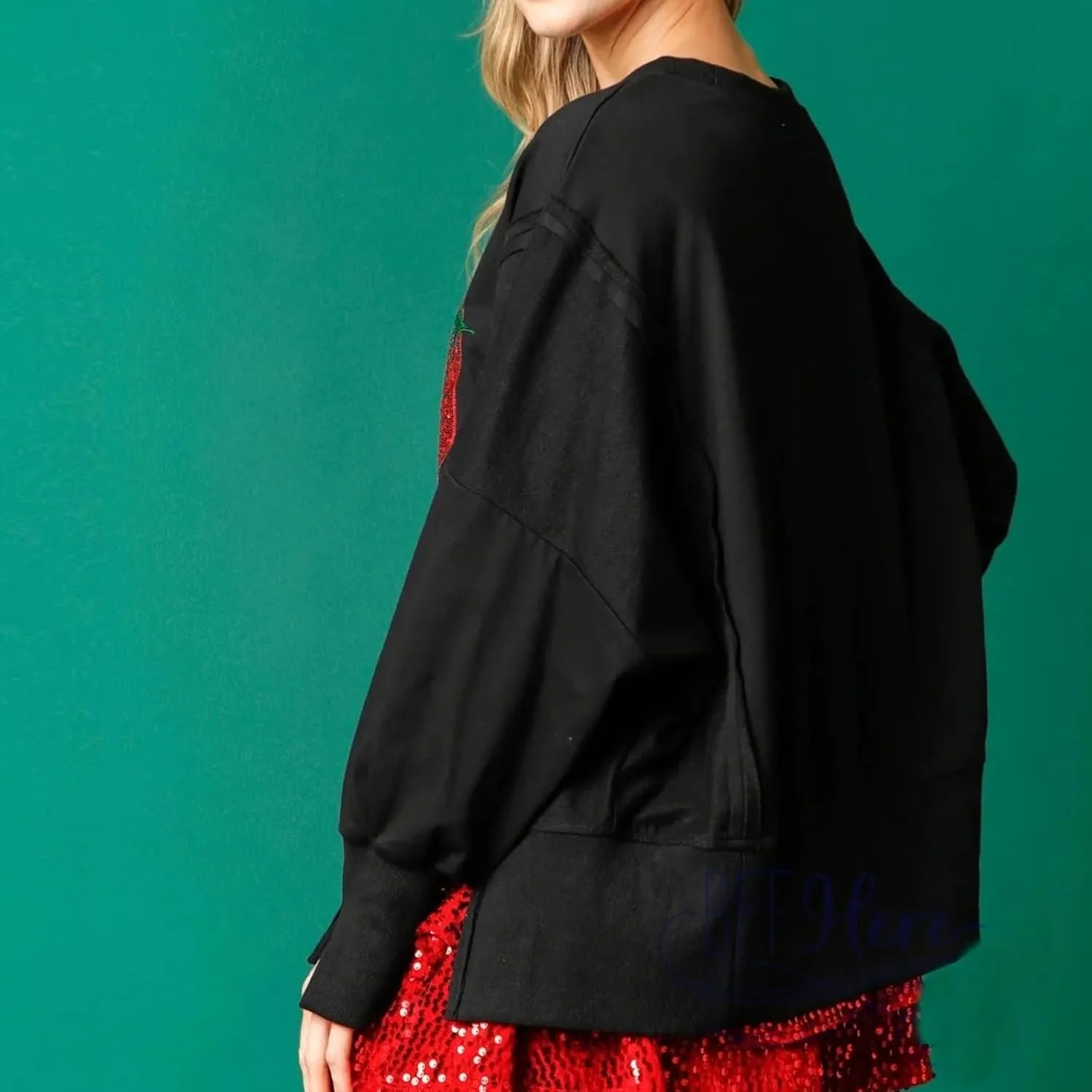 Christmas Sweatshirts Sequin Women Y2k Oversized Graphic Long Sleeve Sweater Holiday Merry Xmas Shirts Pullover Tops