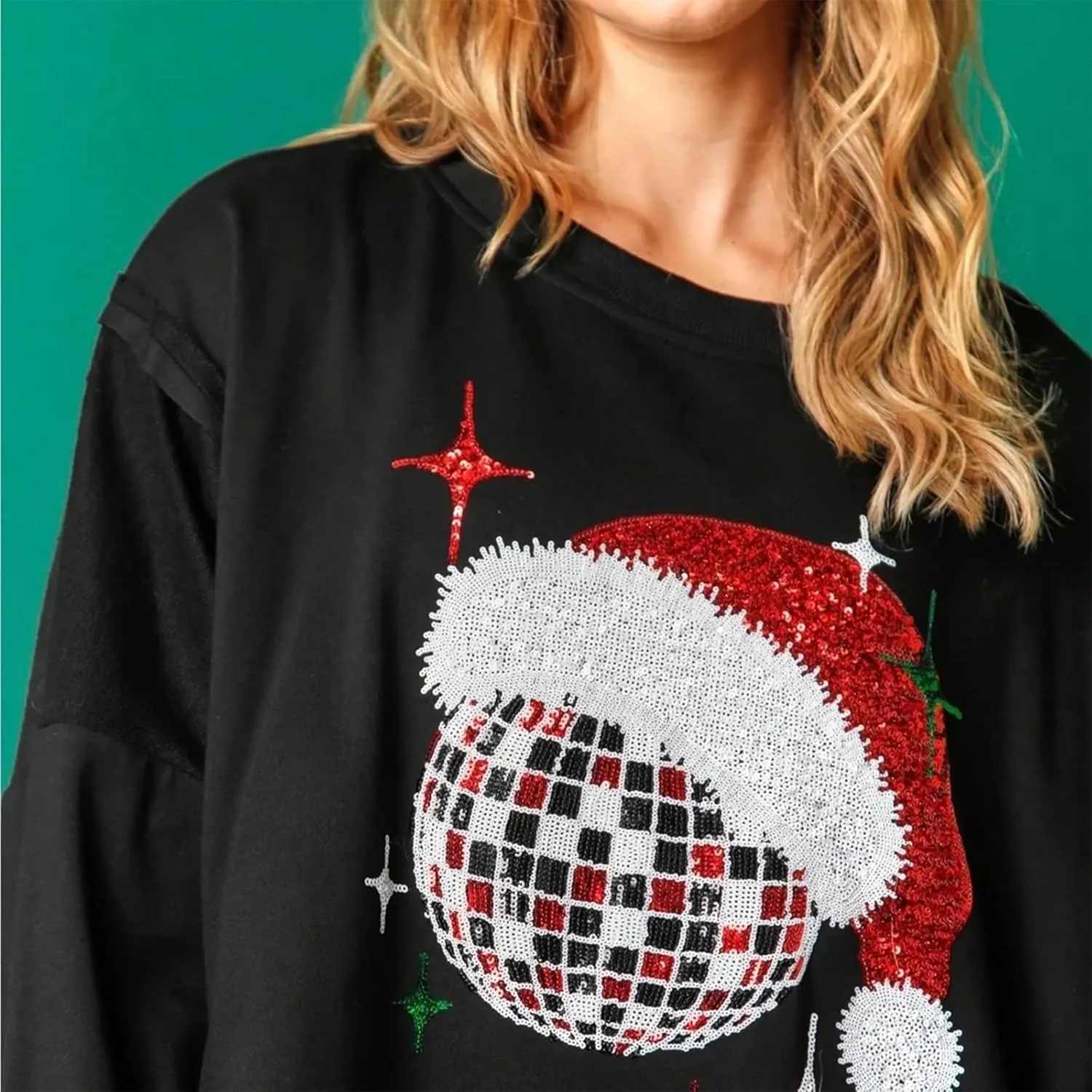Christmas Sweatshirts Sequin Women Y2k Oversized Graphic Long Sleeve Sweater Holiday Merry Xmas Shirts Pullover Tops