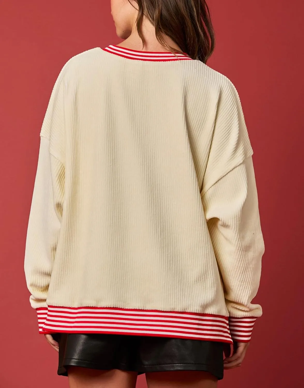 Christmas Sweatshirts Sequin Women Y2k Oversized Graphic Long Sleeve Sweater Holiday Merry Xmas Shirts Pullover Tops