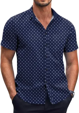 COOFANDY Mens Short Sleeve Button Down Shirts Wrinkle Free Dress Shirts Casual Polka Dot Print Shirt with Pocket COOFANDY Mens Short Sleeve Button Down Shirts Wrinkle Free Dress Shirts Casual Polka Dot Print Shirt with Pocket