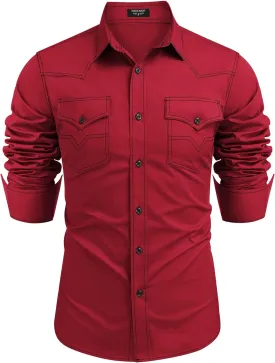 COOFANDY Men's Western Cowboy Shirts Long Sleeve Cotton Casual Button Down Work Shirt with Pockets COOFANDY Men's Western Cowboy Shirts Long Sleeve Cotton Casual Button Down Work Shirt with Pockets