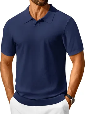 Cotrasen Mens Knit Polo Shirts V Neck Short Sleeve Stretch Collared Knitted Polo T Shirt Casual Summer Cotrasen Mens Knit Polo Shirts V Neck Short Sleeve Stretch Collared Knitted Polo T Shirt Casual Summer