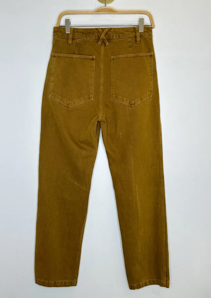 Cotton High Rise Straight Leg Pants
