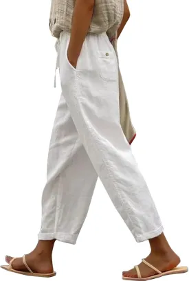 Cotton Linen Pants Women Summer Drawstring Waist Wide Leg Pants Casual Beach Long Trouser Beach Trousers Outfits Cotton Linen Pants Women Summer Drawstring Waist Wide Leg Pants Casual Beach Long Trouser Beach Trousers Outfits
