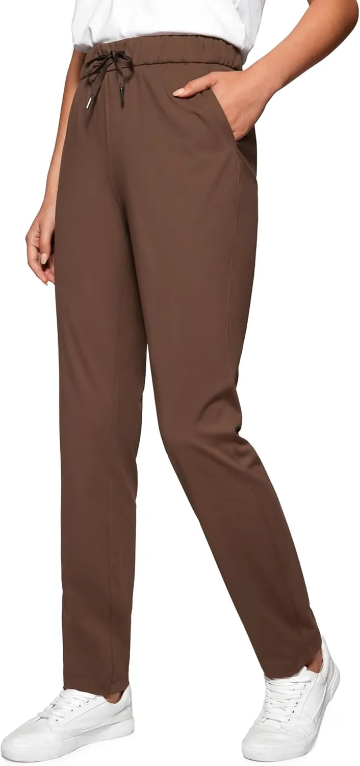 CRZ YOGA 4-Way Stretch Full Length Golf Pants for Women Tall 31" - Travel Sweatpants Workout Trousers with Pockets