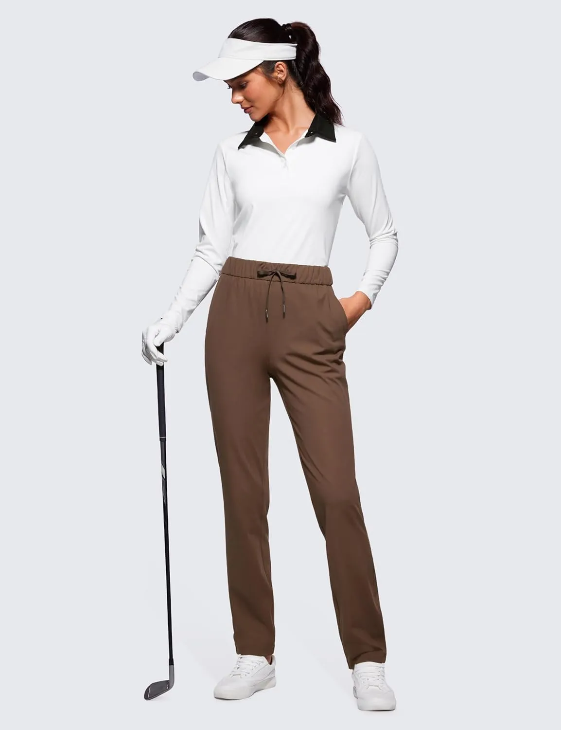 CRZ YOGA 4-Way Stretch Full Length Golf Pants for Women Tall 31" - Travel Sweatpants Workout Trousers with Pockets