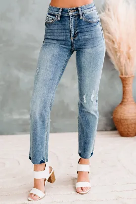 Della High Rise Straight Leg Distressed Sneak Peek Jeans (Medium Light)