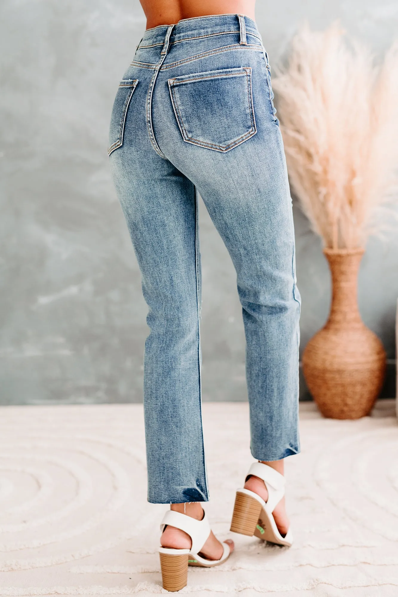 Della High Rise Straight Leg Distressed Sneak Peek Jeans (Medium Light)