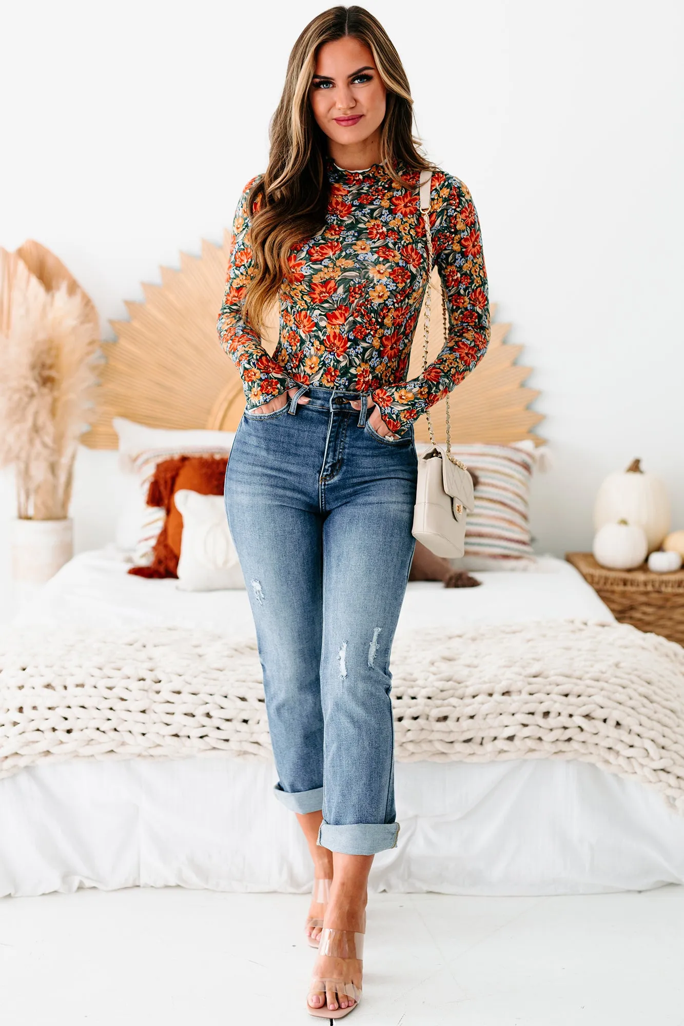 Della High Rise Straight Leg Distressed Sneak Peek Jeans (Medium Light)