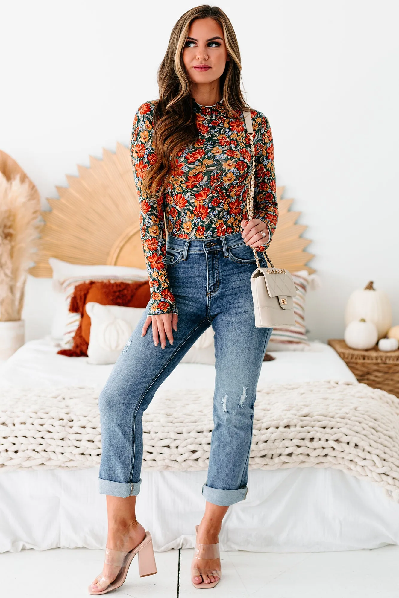 Della High Rise Straight Leg Distressed Sneak Peek Jeans (Medium Light)