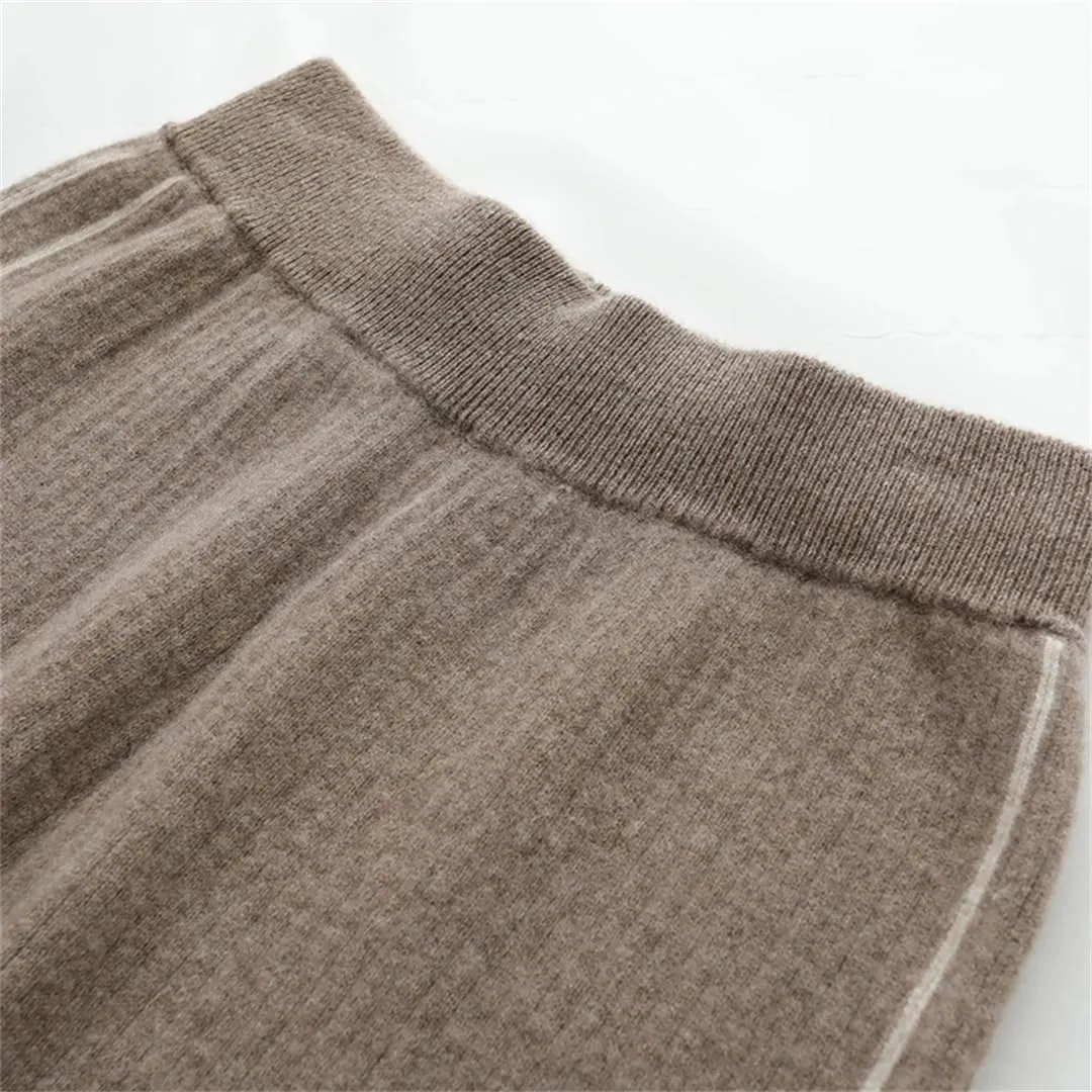 Disimlarl Woman's Pants Elastic beiged-Waist Wide Leg Pants Loose Long Trousers Wool Knit Full Length Pants