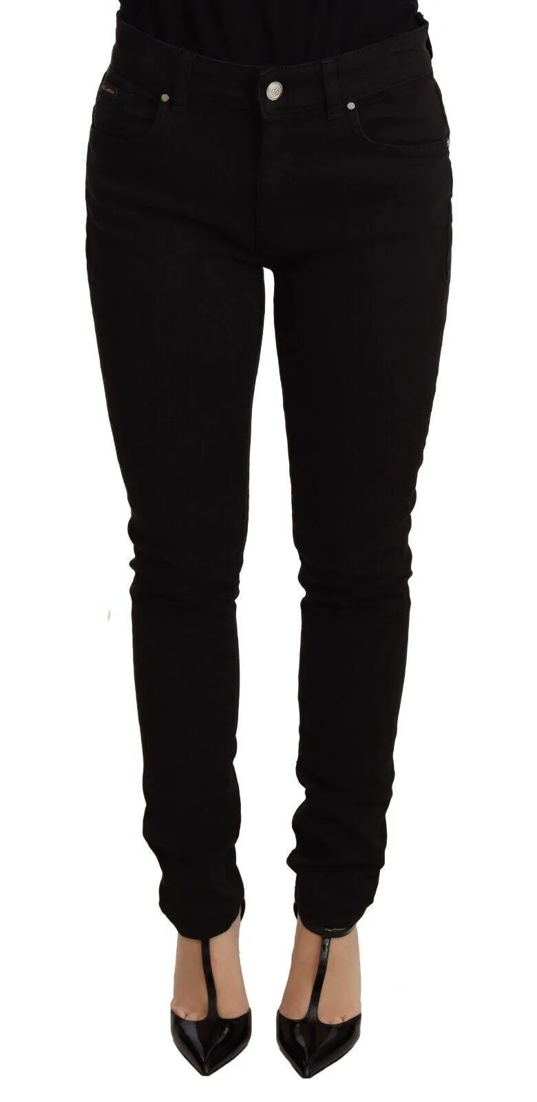 Dolce & Gabbana Black Skinny Denim Logo Cotton Stretch Jeans
