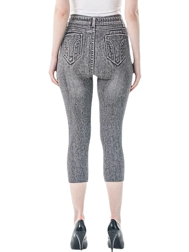 Faux Denim Casual Stretchy Calf-Length Comfort Women's Capri shorts