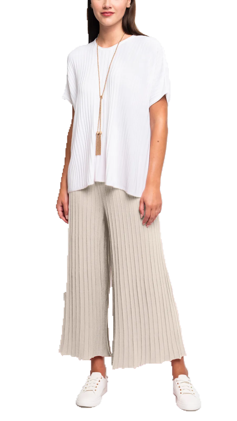 Giuliana Plisse-Look Cropped Wide Leg Pants - Beige
