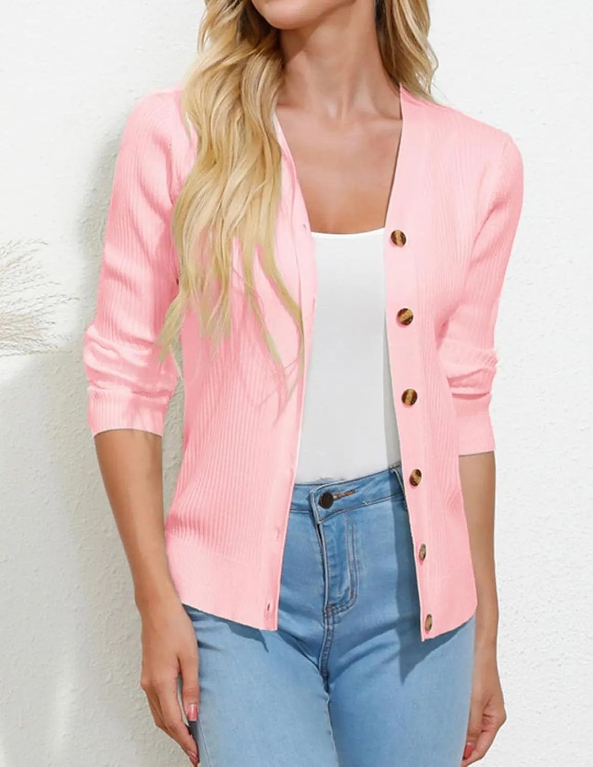 GRACE KARIN Women's Button Up V Neck Long Sleeve Soft Basic Knit Cardigan Sweater