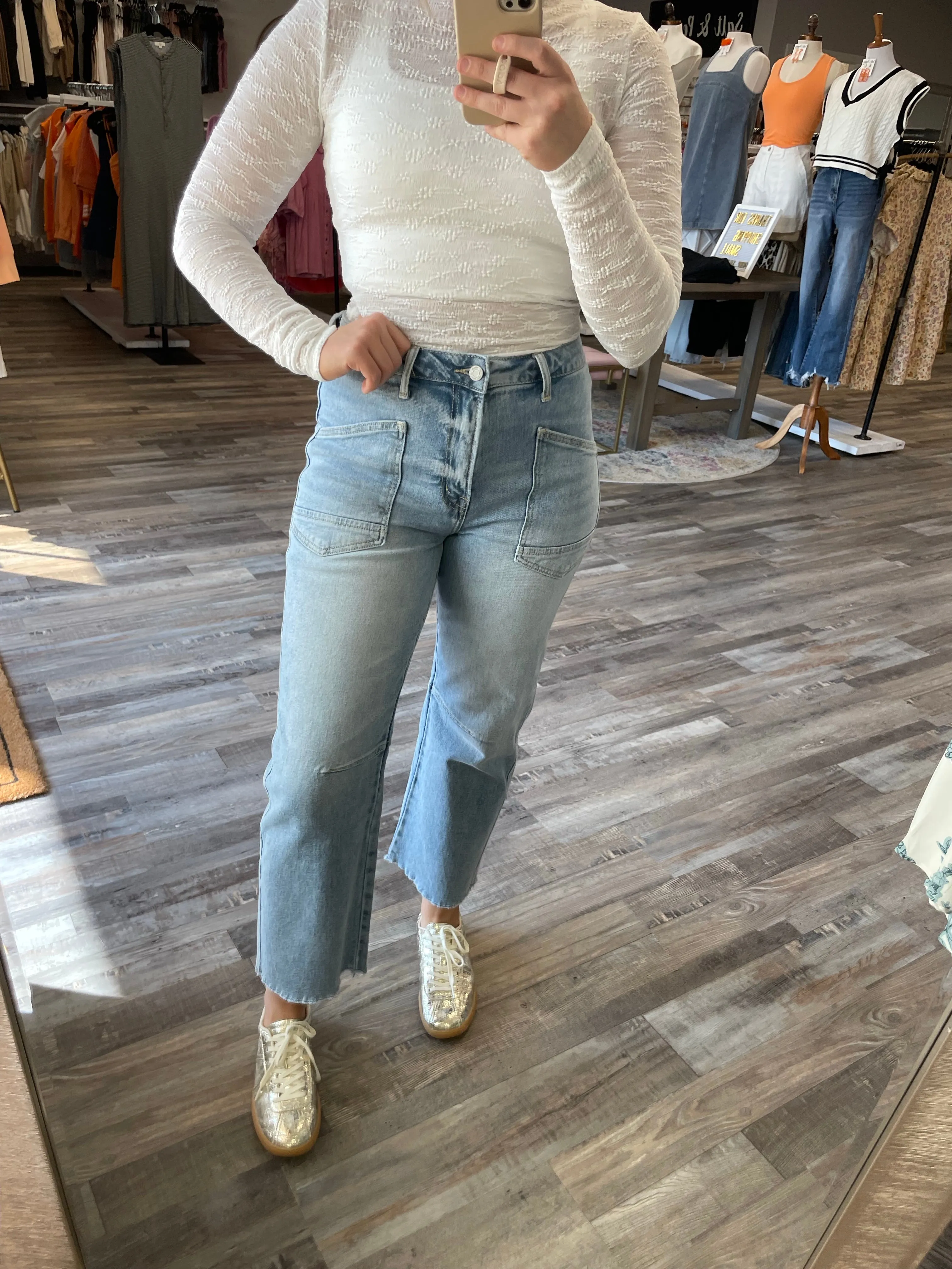 High Rise Pocket Front Barrel Jeans - Light Wash