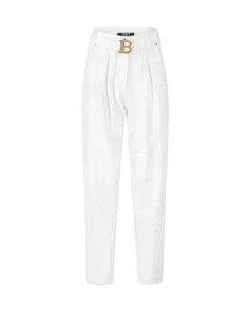 High Waisted Belted Monogram Denim Pants