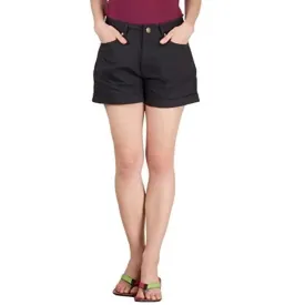 HYPERNATION Black Twill Color Casual Shorts for Women