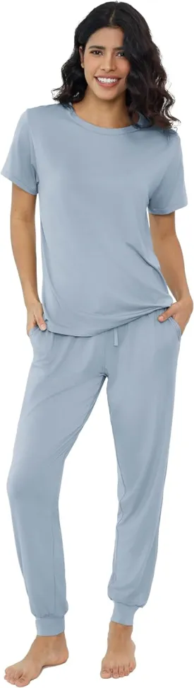 Joyaria Women's Bamboo Viscose Pajamas Short Sleeve Round Neck Top & Jogger Pajama Pants with Pocket S-XXL Joyaria Women's Bamboo Viscose Pajamas Short Sleeve Round Neck Top & Jogger Pajama Pants with Pocket S-XXL
