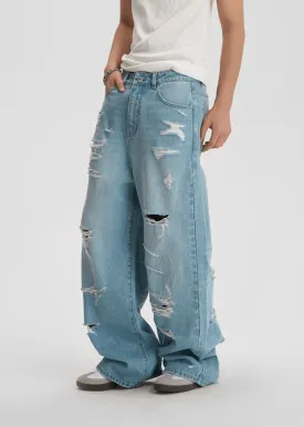 Light Wash Baggy Jeans With Distressed Holes