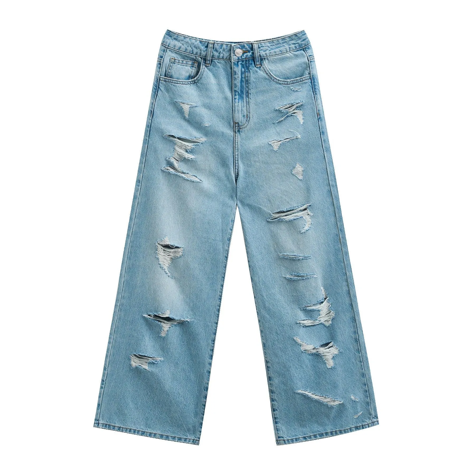 Light Wash Baggy Jeans With Distressed Holes